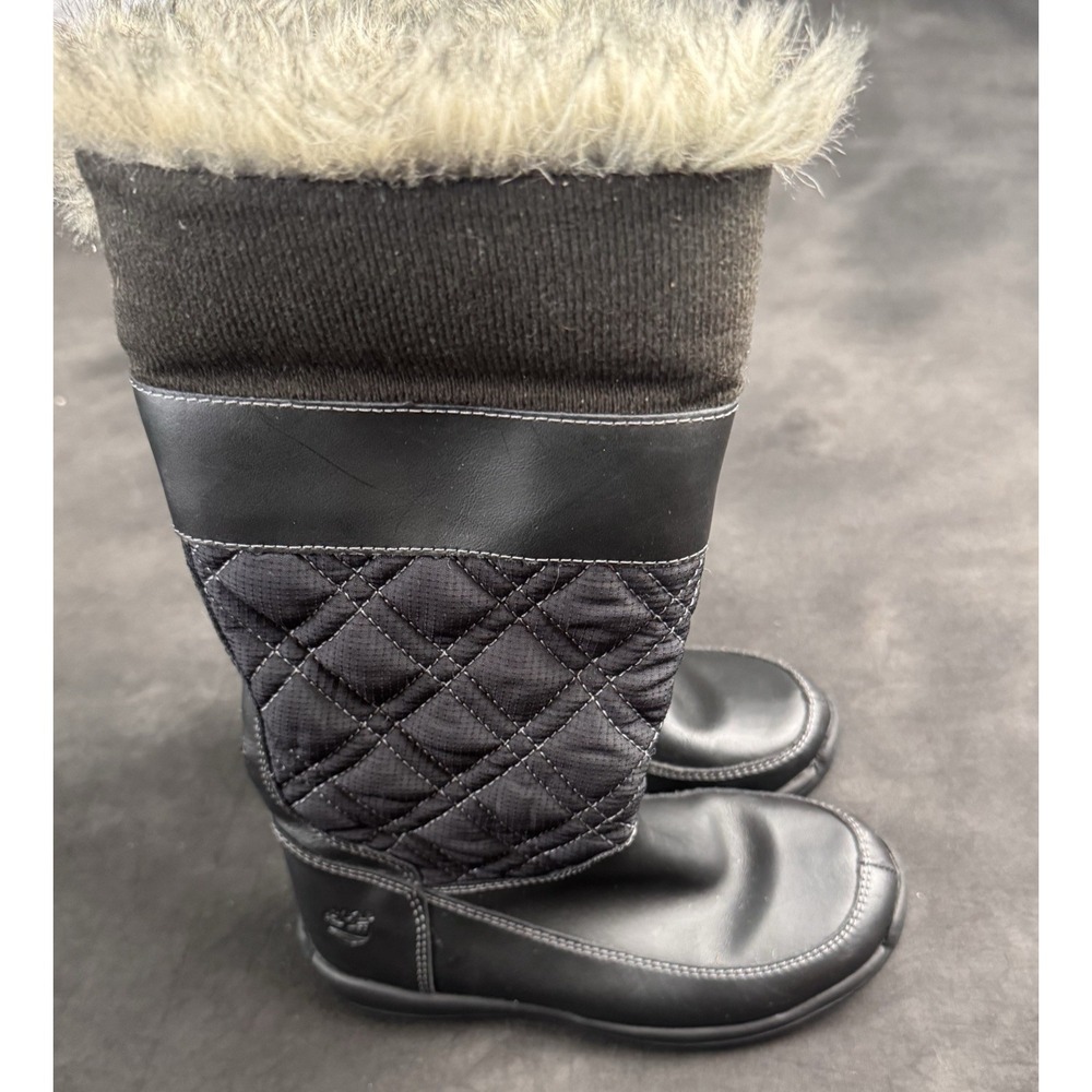Timberland black waterpoof pull on winter boots fur trim Girls Size 11.5